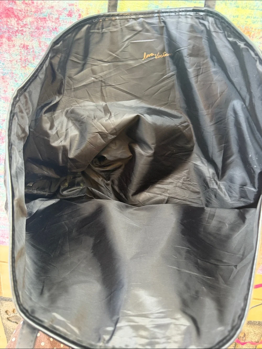 Victoria's Secret Black Tote with Gold and Red Sequin Stripes